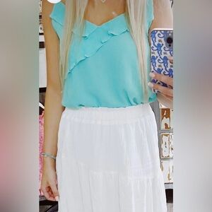 Naked Zebra Womens S Solid Mint Green Ruffle Sheer Cami Tank Top Boho Preppy